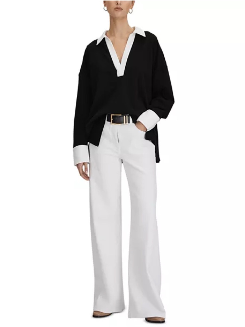 REISS | Aspen Oversized Cotton Open Collar Jumper